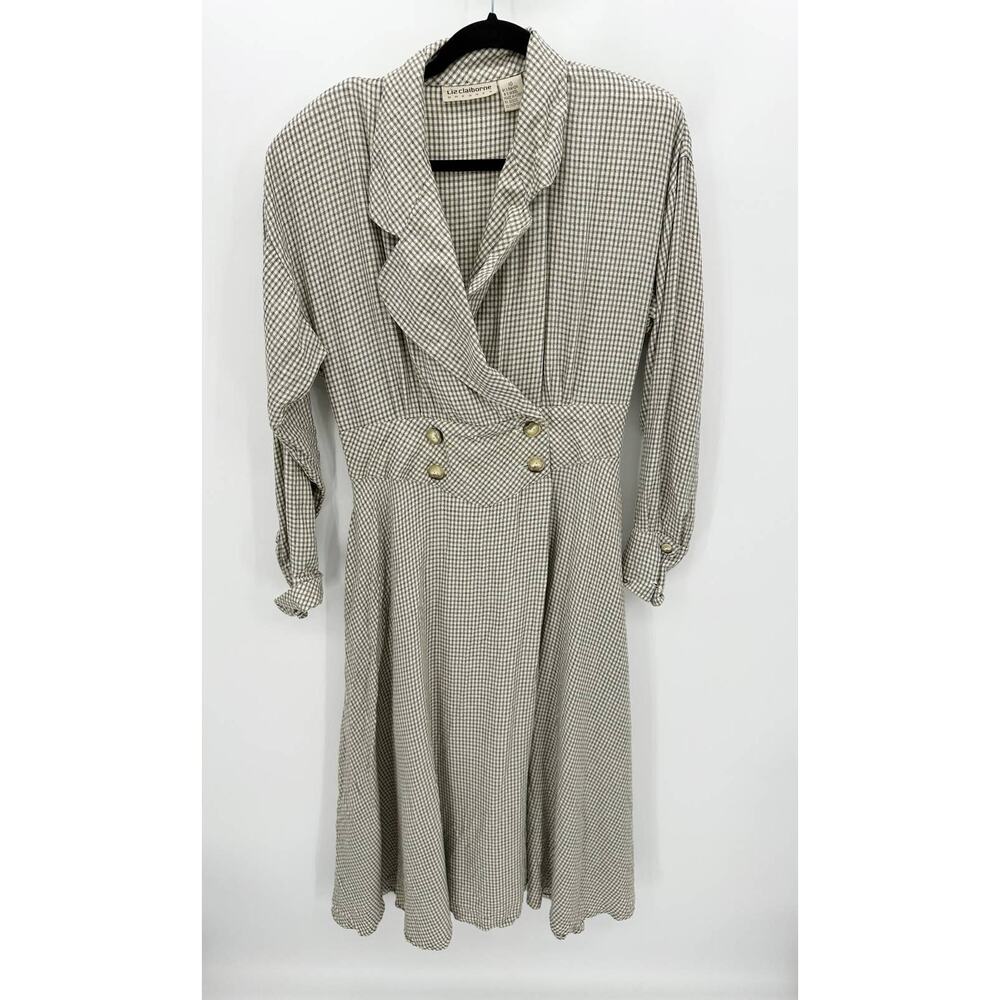Vtg Liz Claiborne Houndstooth Maxi Dress Sz 10 Old Money Academia Minimalist